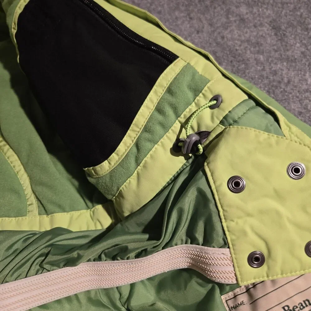 LL Bean Hooded Winter Ski Jacket Green Kids Medium 10-12 Full Zip Pockets